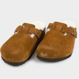 Birkenstock Boston Shearling Camel Suede Fuzzy Cozy Slip On Clogs Womens 7
